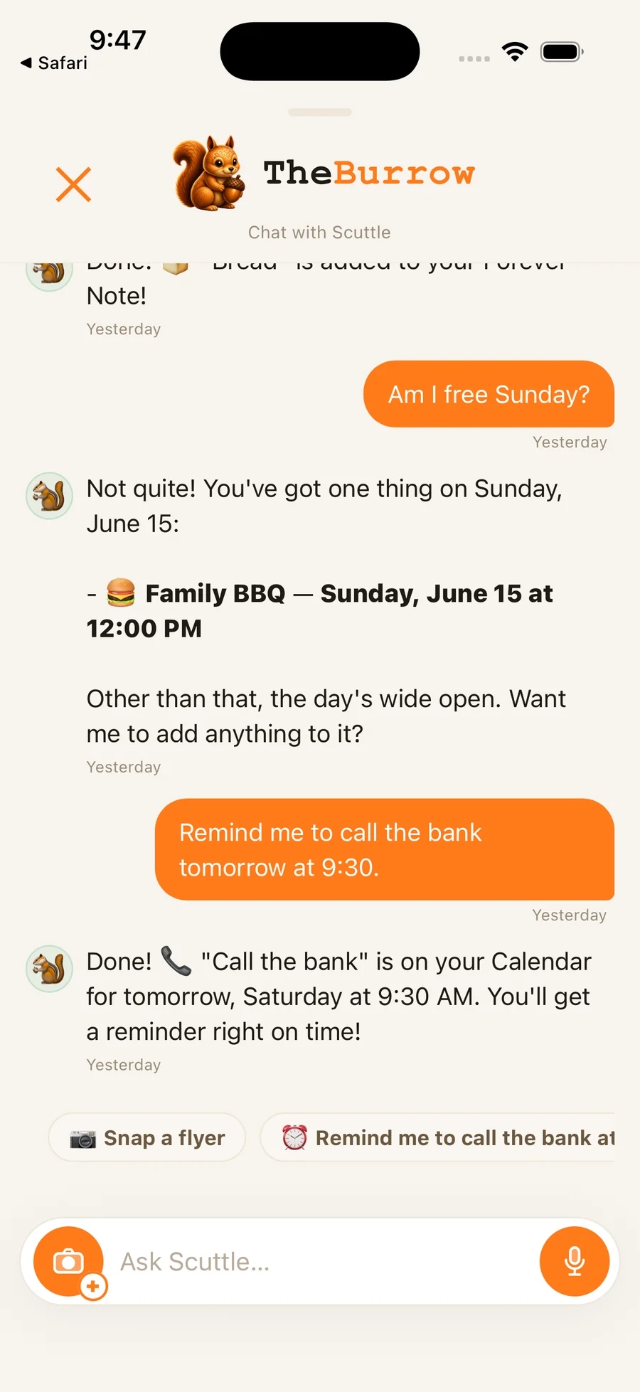 The Burrow — chat with Scuttle to find anything you've captured