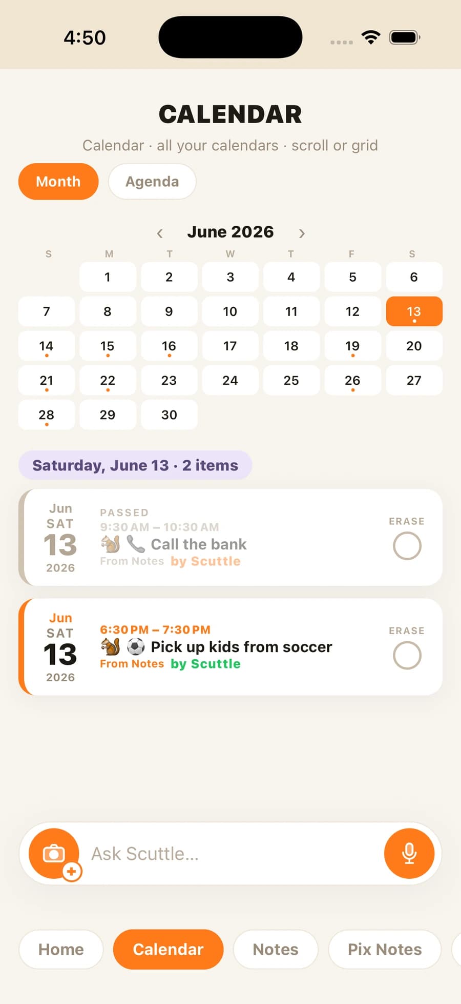 Calendar with full soccer season automatically added