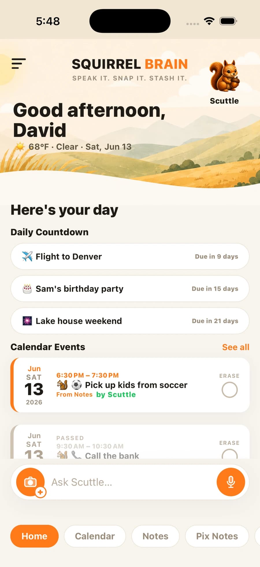 Squirrel Brain — your day at a glance