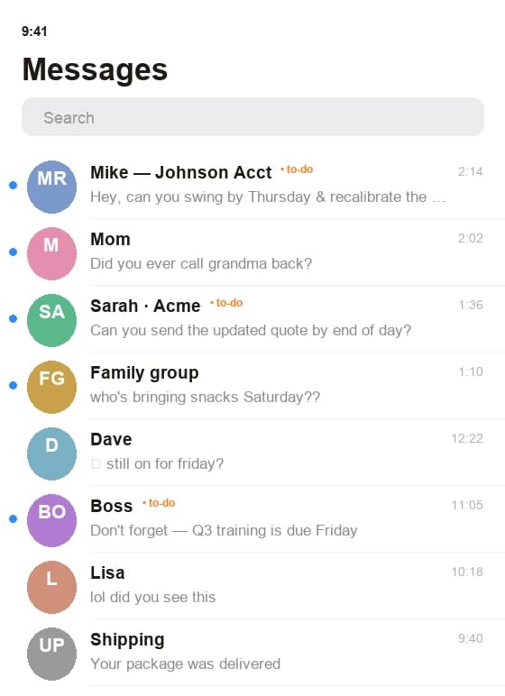 A phone inbox flooded with texts — three of them are things you actually have to do